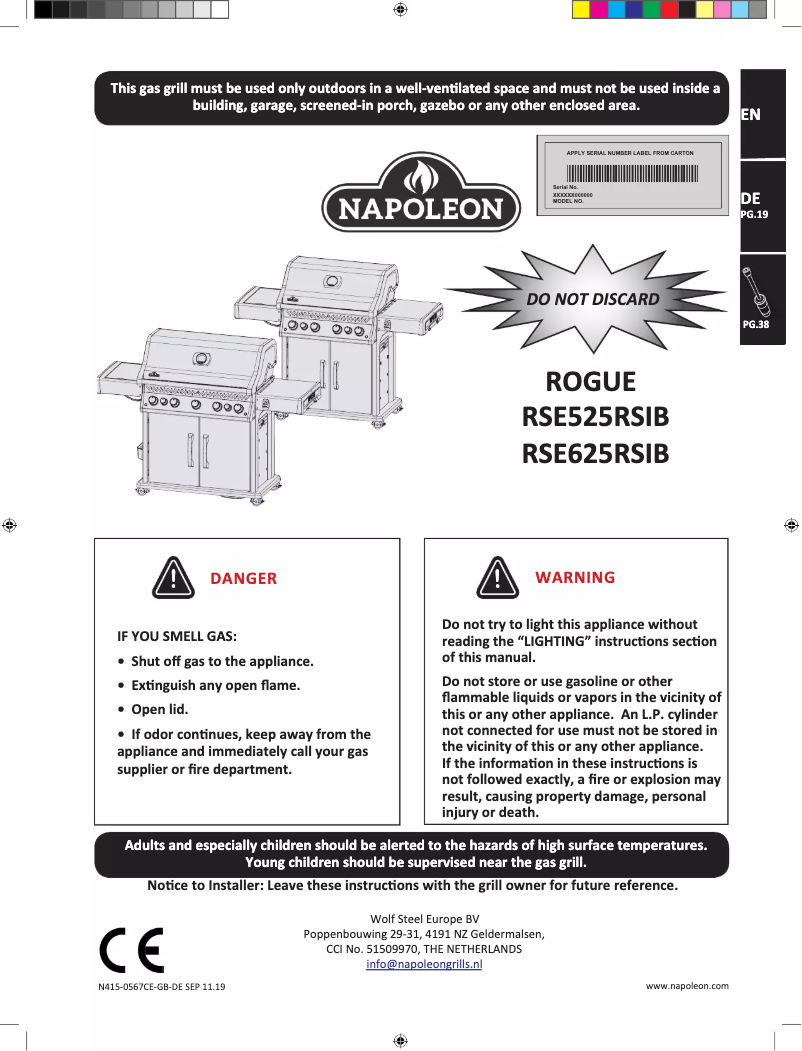 Page 1 de la notice Manuel utilisateur Napoleon Rogue SE 625