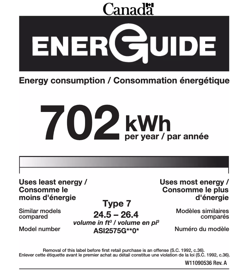 Page 1 de la notice Label énergétique Amana ASI2575GRW