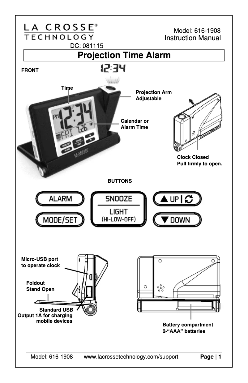 Page n°1 - Manuel utilisateur La Crosse Technology 616-1908