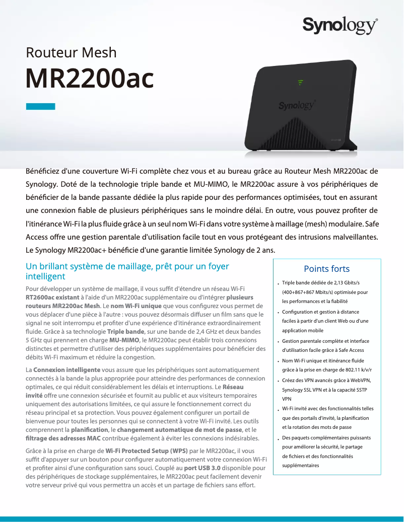Page 1 de la notice Fiche technique Synology MR2200AC