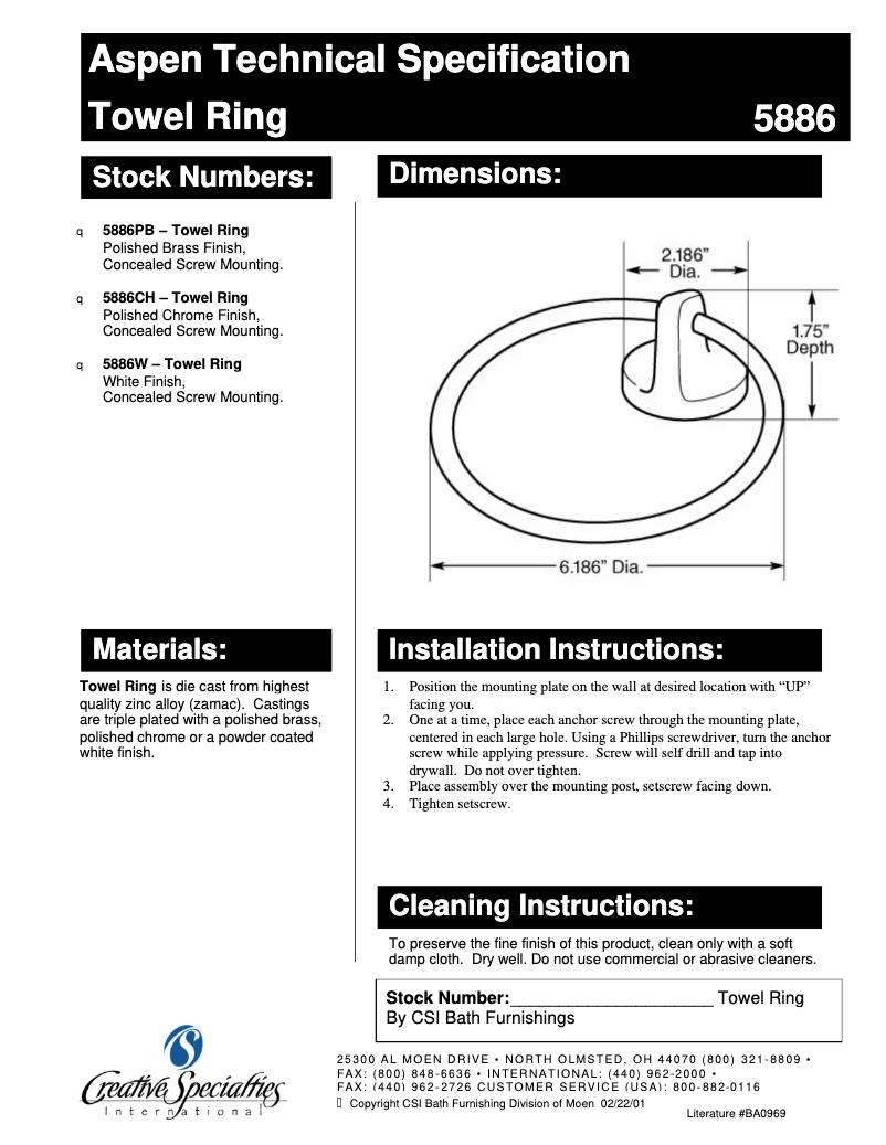 Image de la première page du manuel de l'appareil Aspen 5886CH