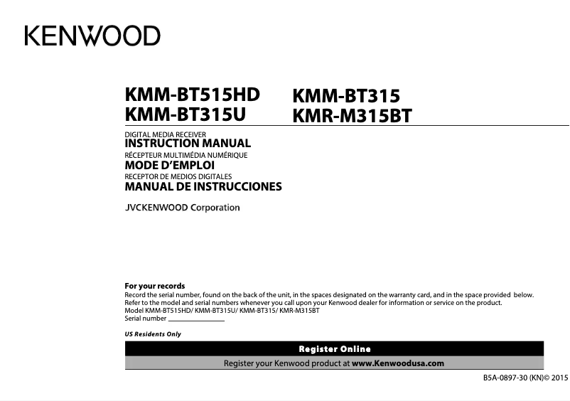 Page n°1 - Manuel utilisateur Kenwood KMM-BT315U
