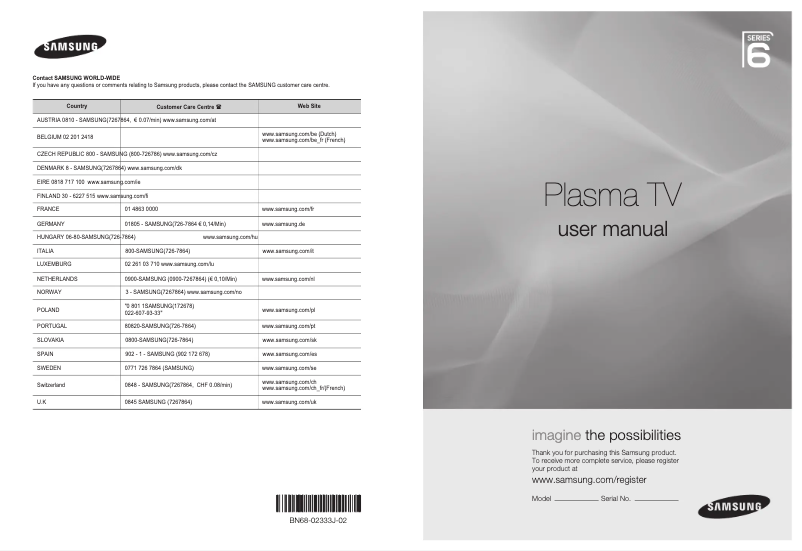 Page n°1 - Manuel utilisateur Samsung PS63B680T6W