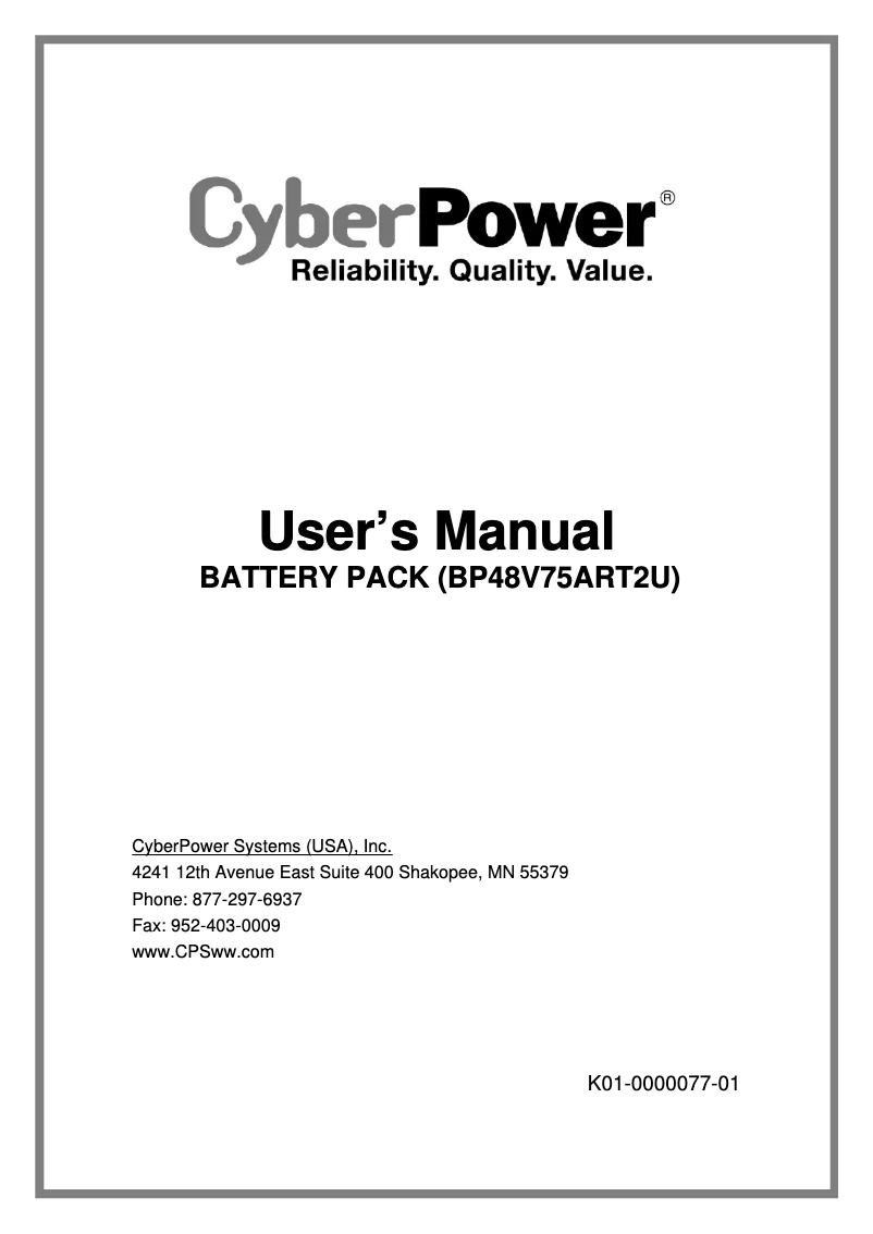Page n°1 - Manuel utilisateur CyberPower BP48V75ART2UTAA