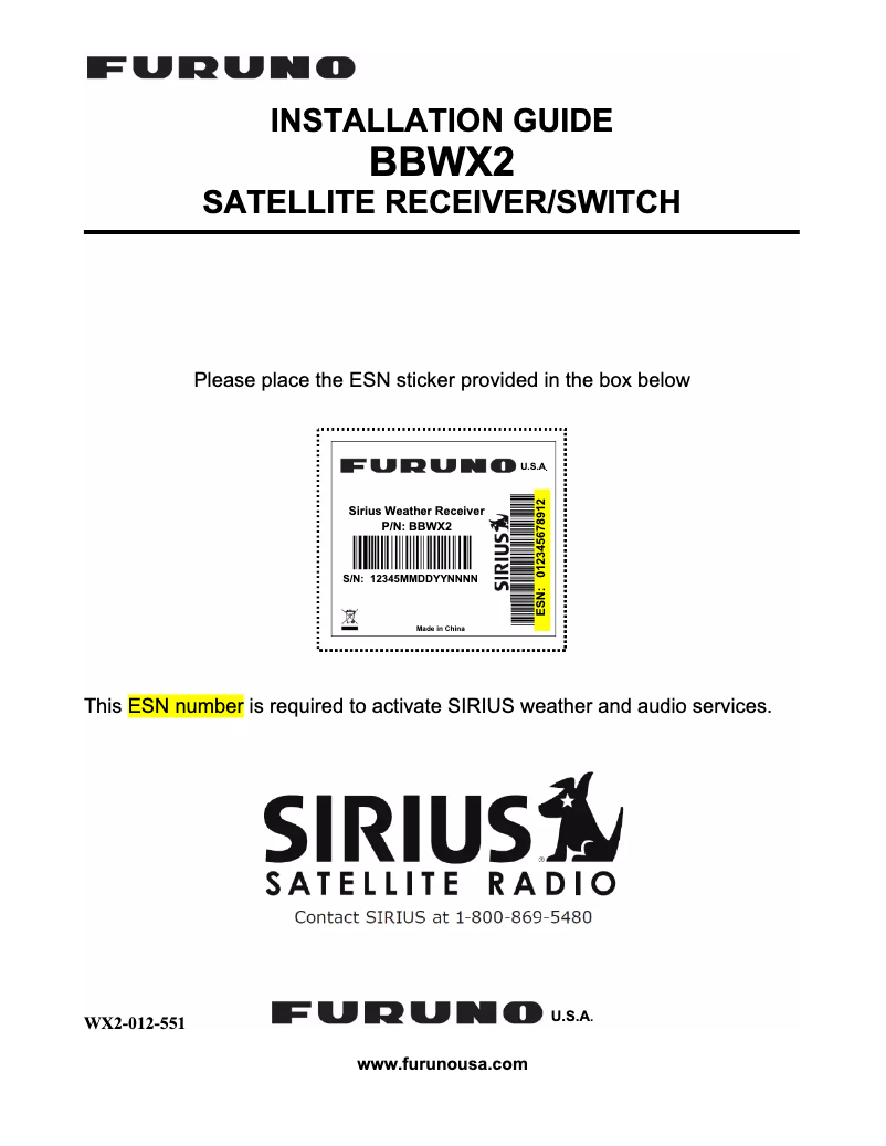 Page 1 de la notice Manuel utilisateur Furuno BBWX2