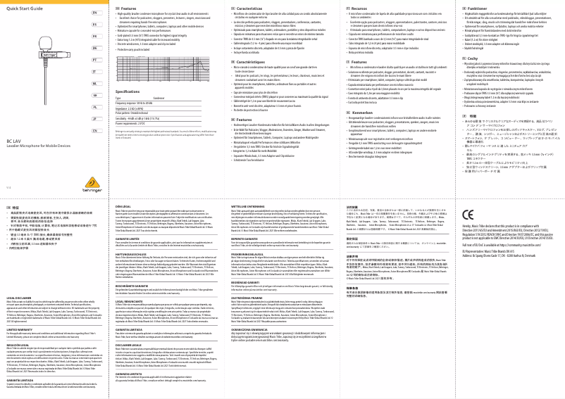 Página 1 del manual Manual de usuario Behringer BC LAV