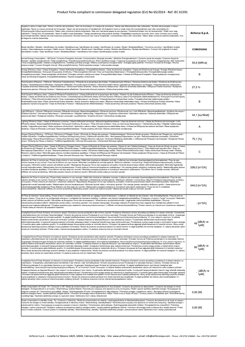 Page 1 de la notice Fiche technique Airforce Modulo POP