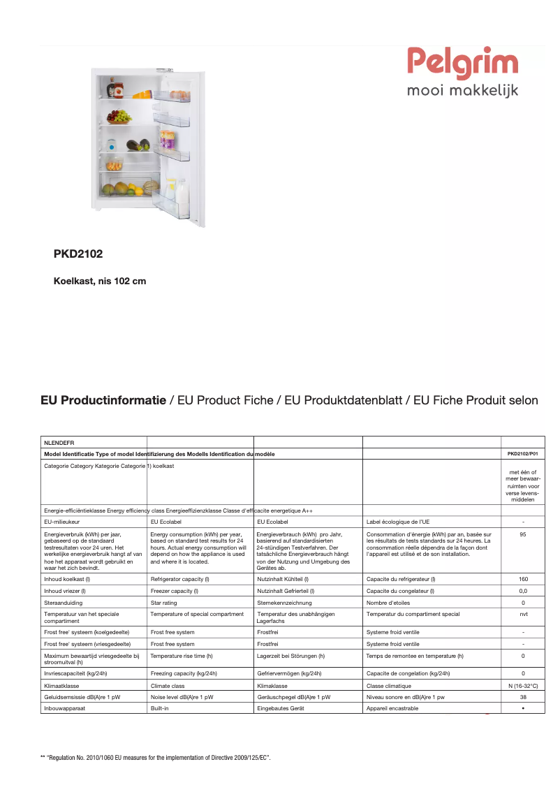 Page 1 de la notice Fiche technique Pelgrim PKD2102
