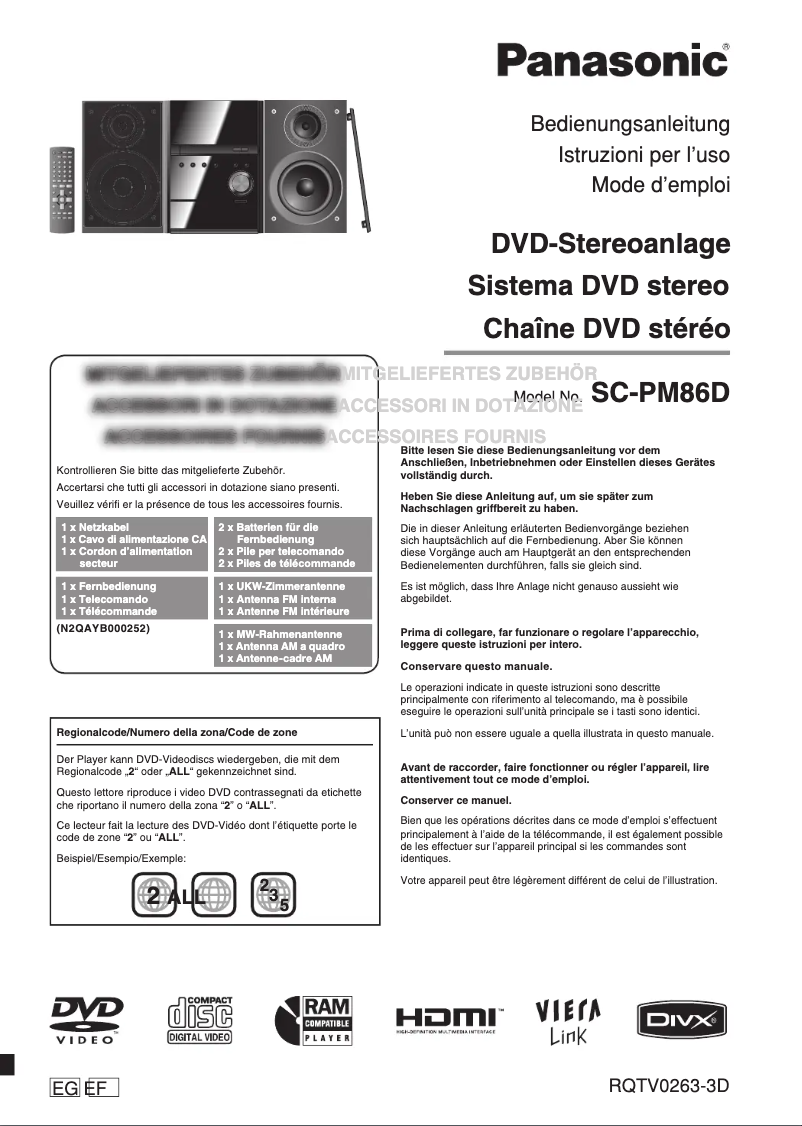 Page n°1 - Manuel utilisateur Panasonic SC-PM86D