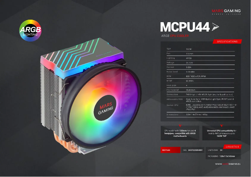 Page 1 de la notice Manuel utilisateur Mars Gaming MCPU44