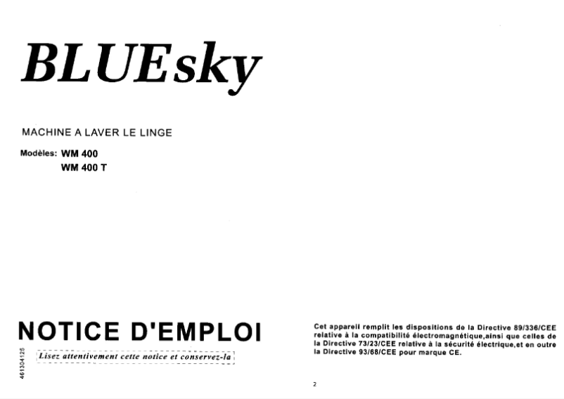 Page n°1 - Manuel utilisateur Bluesky WM 400