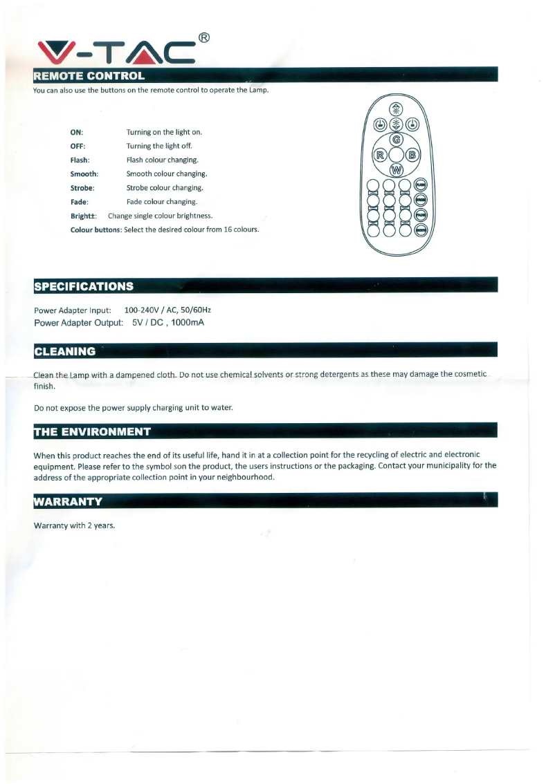 Page 1 de la notice Manuel utilisateur V-TAC VT-7812