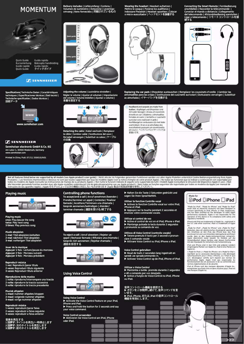 Image de la première page du manuel de l'appareil Momentum 3 Over-Ear