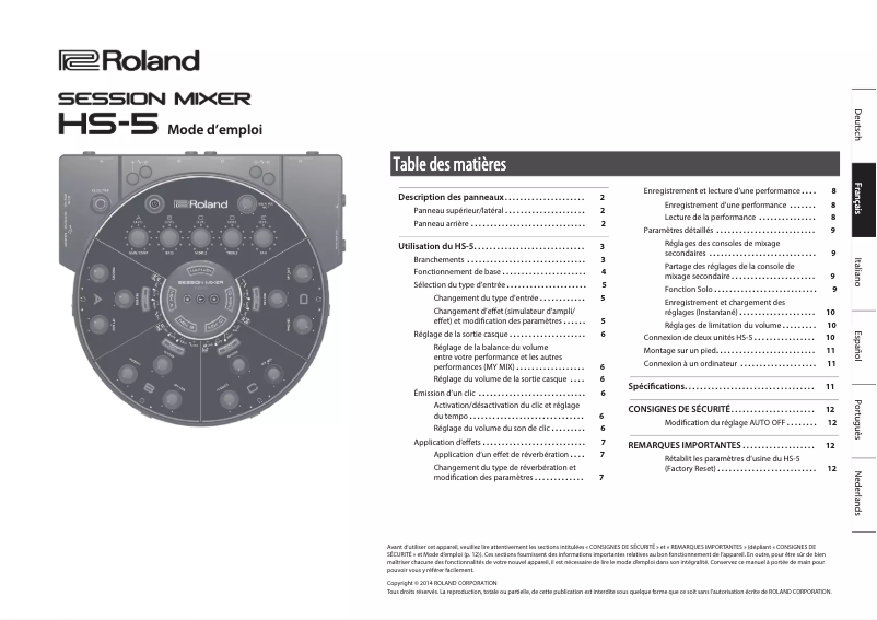 Página 1 del manual Manual de usuario Roland HS-5