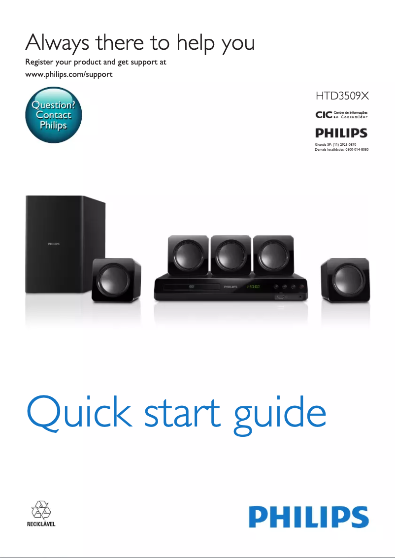 Page 1 de la notice Guide de démarrage rapide Philips HTD3509X