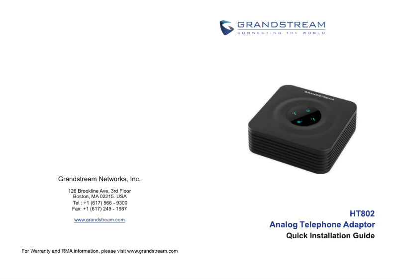 Page 1 de la notice Guide de démarrage rapide Grandstream HT802