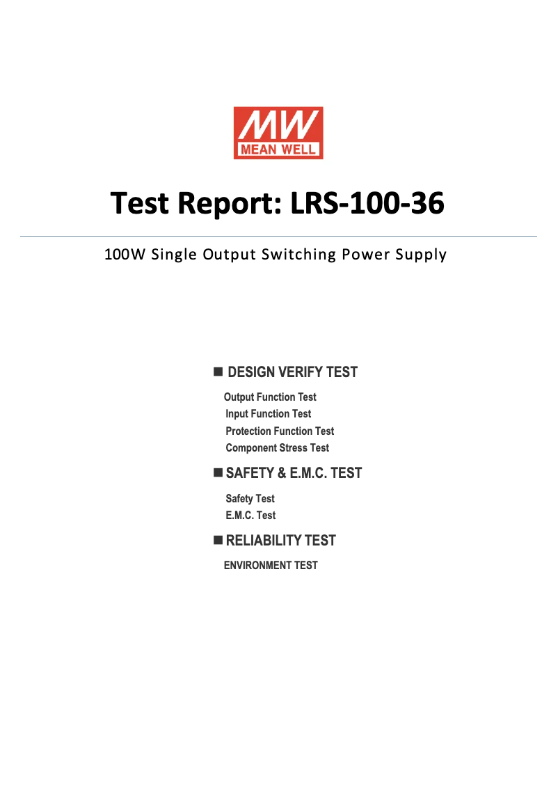 Page 1 de la notice Fiche technique Mean Well LRS-100-36