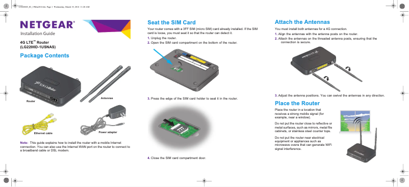 Page 1 de la notice Guide de démarrage rapide Netgear U.S. Cellular LG2200D