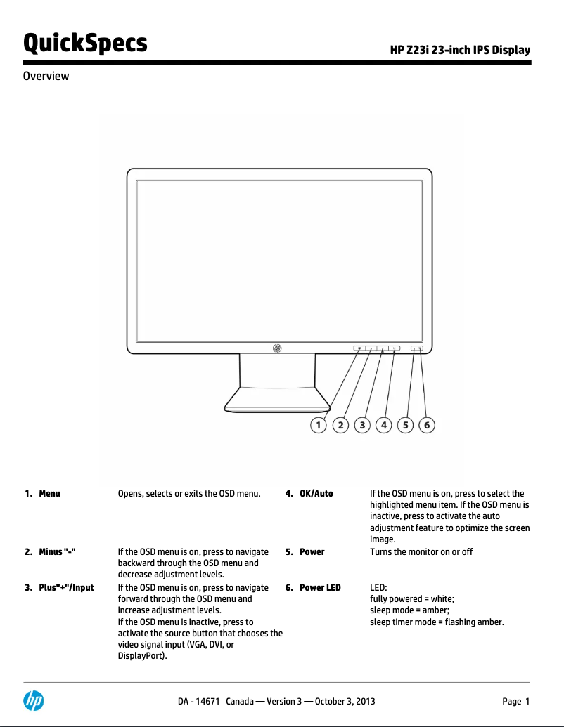 Page 1 de la notice Manuel utilisateur HP Z23i