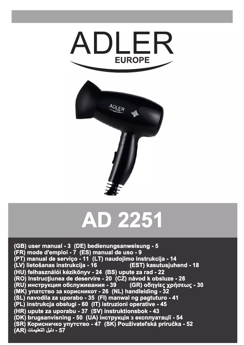 Page 1 de la notice Manuel utilisateur Adler AD 2251