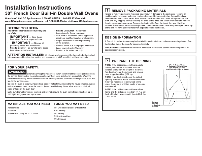 Page 1 de la notice Guide d'installation GE Café CTD90FP3MD1
