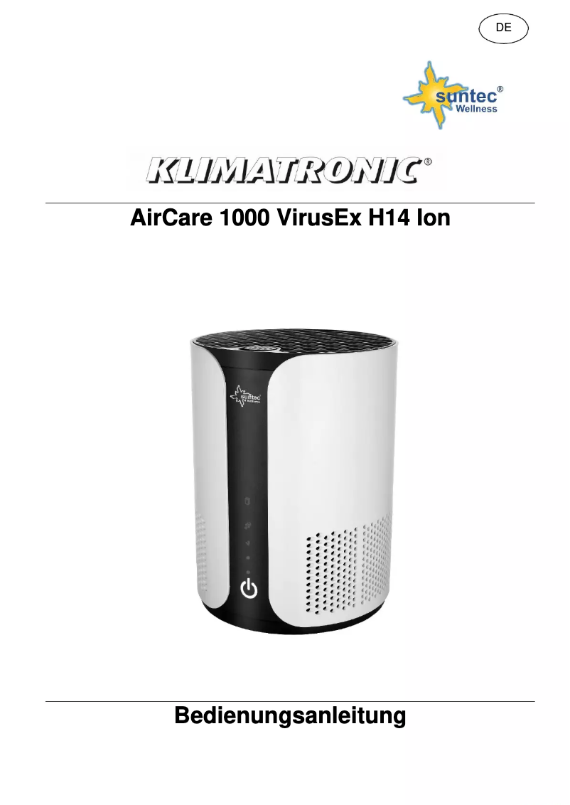 Image de la première page du manuel de l'appareil AirCare 1000 VirusEx H14 Ion