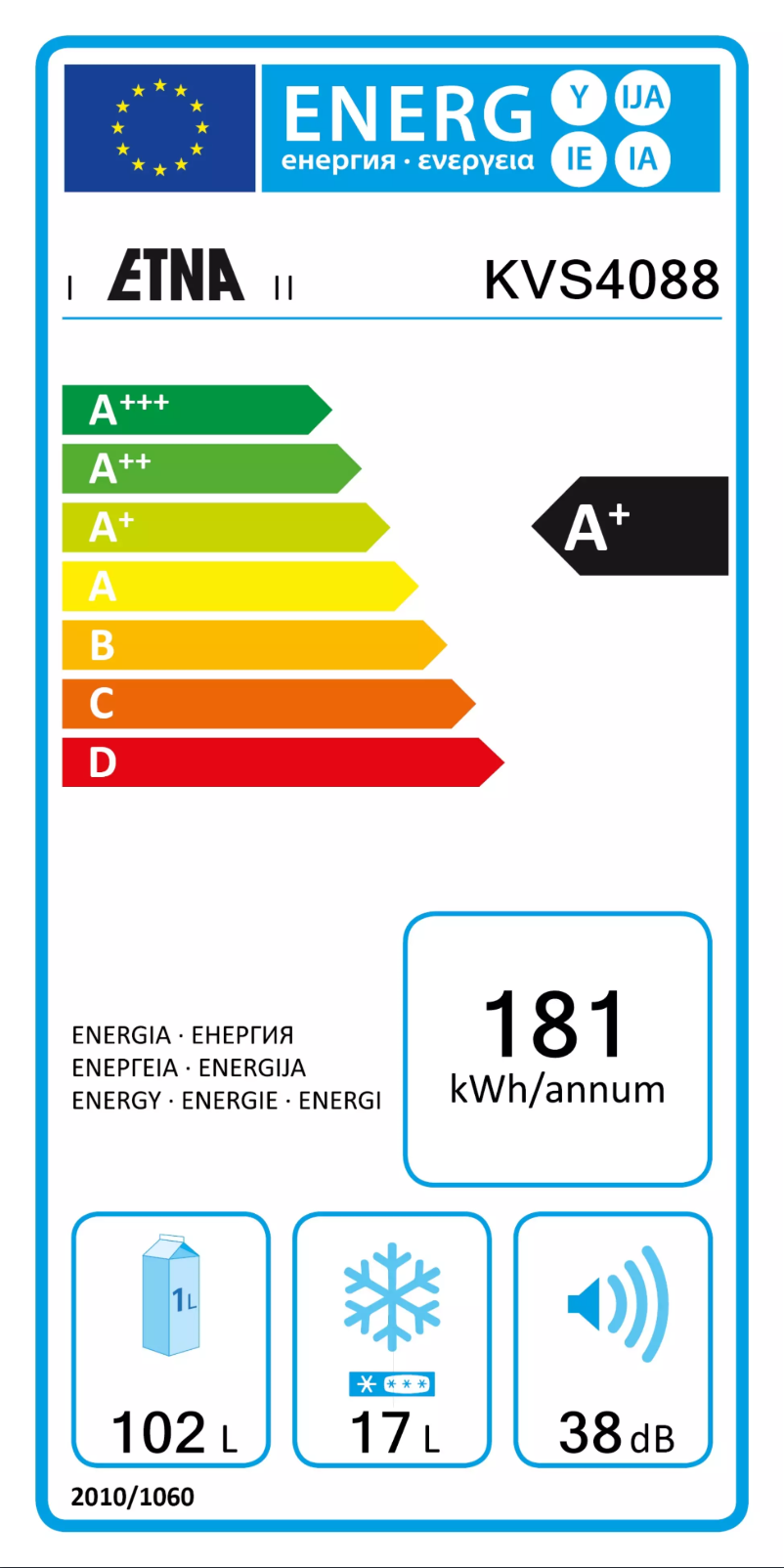 Page n°1 - Label énergétique Etna KVS4088
