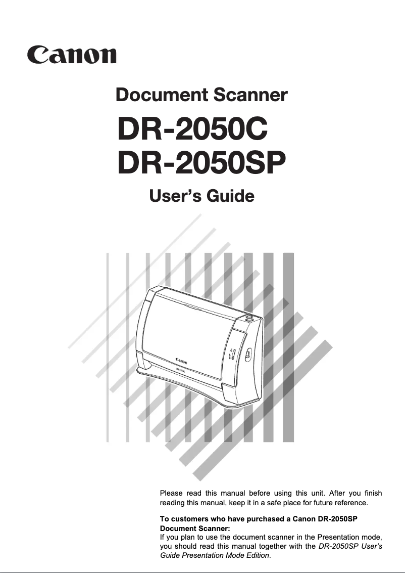 Page n°1 - Manuel utilisateur Canon imageFORMULA DR-2050SP