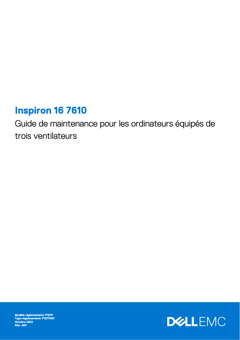 Page 1 de la notice Manuel d'utilisation et d'entretien Dell Inspiron 16 7610