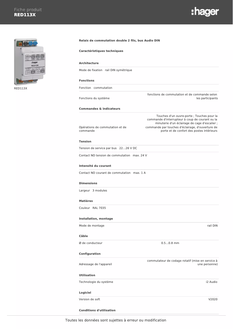 Image de la première page du manuel de l'appareil RED113X