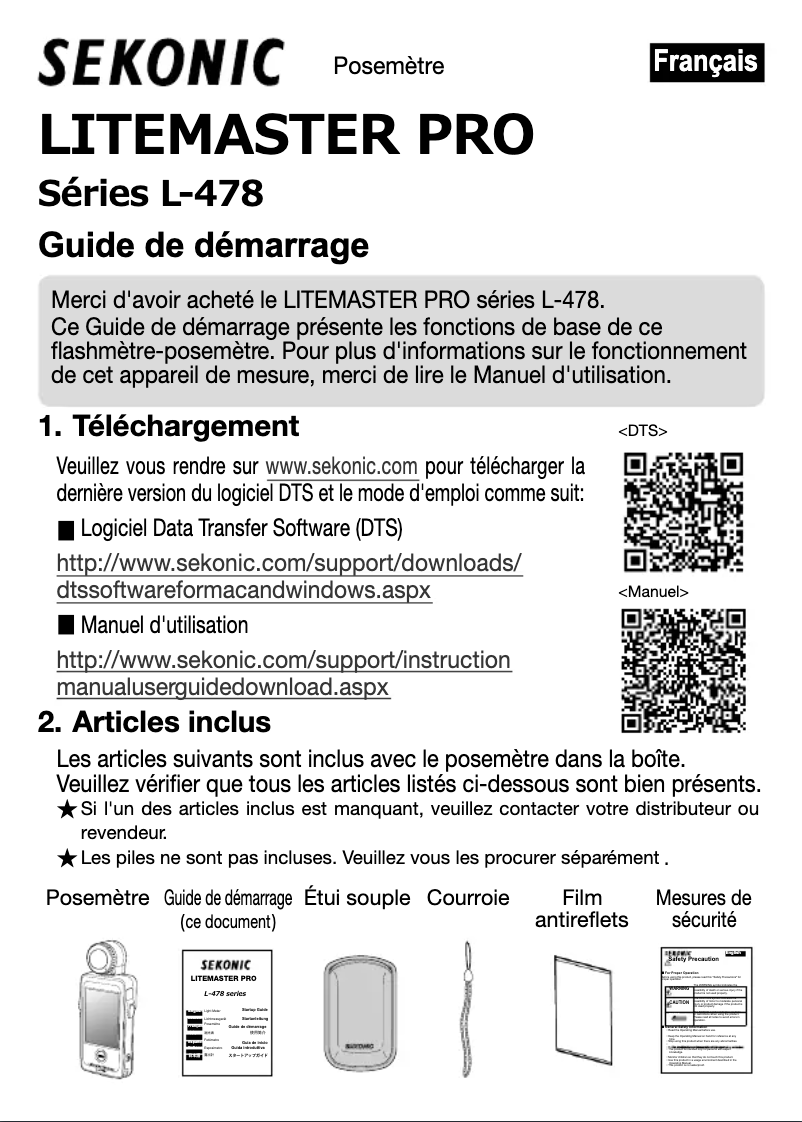 Page 1 de la notice Guide d'installation Sekonic LiteMaster Pro L-478D