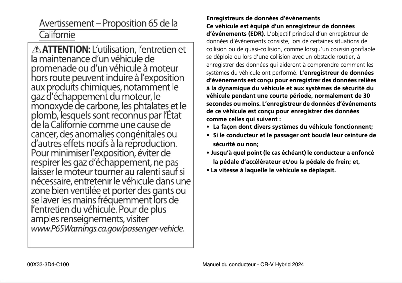 Page 1 de la notice Manuel utilisateur Honda CR-V Hybrid (2024)