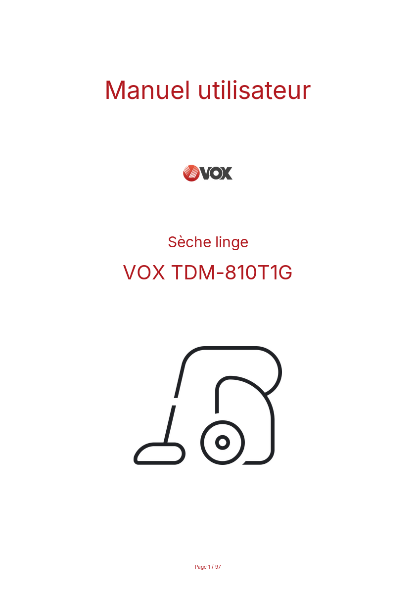 Page n°1 - Manuel utilisateur VOX TDM-810T1G
