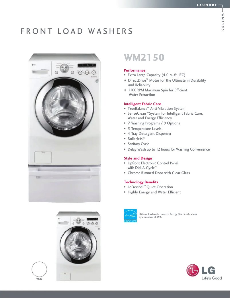 Página 1 del manual Ficha técnica LG WM2150HW