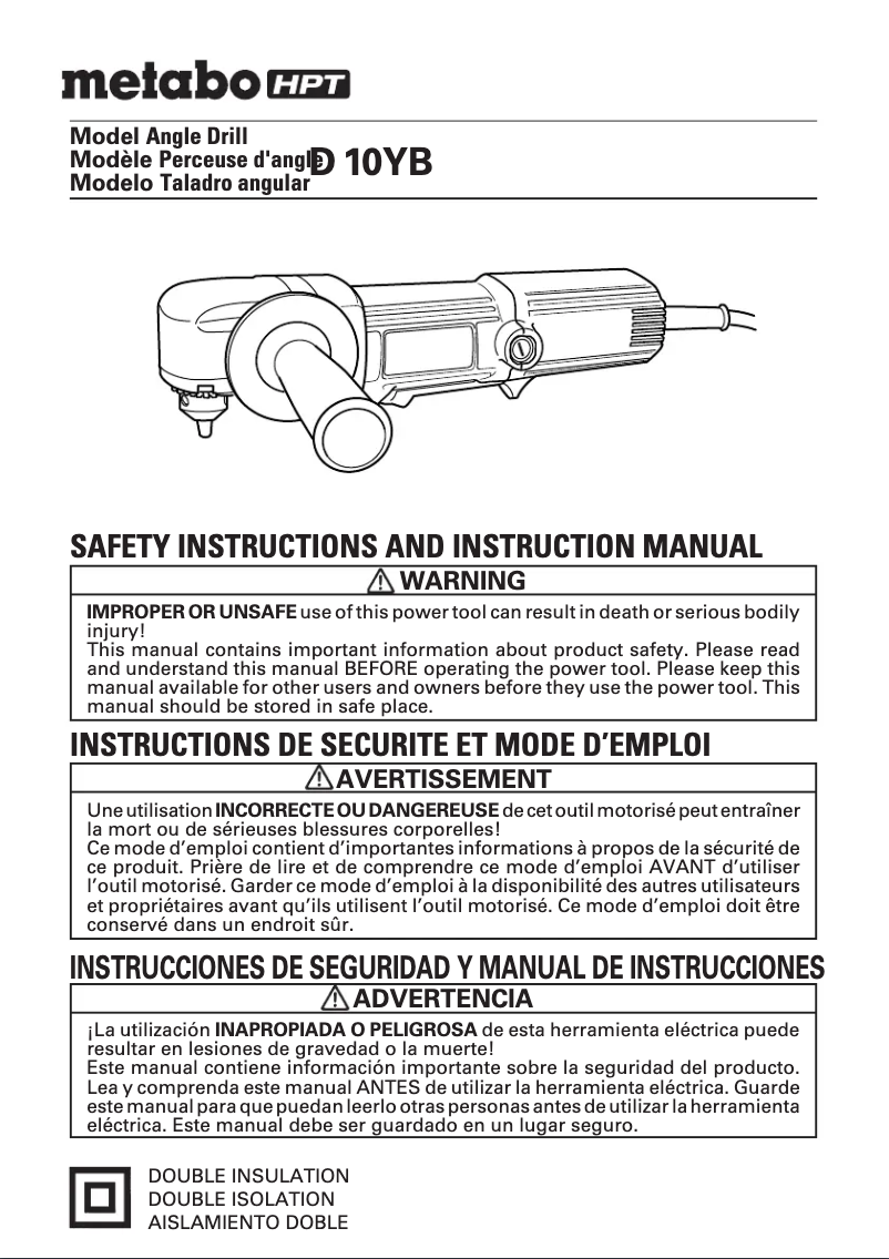 Page 1 de la notice Manuel utilisateur HiKOKI D 10YB