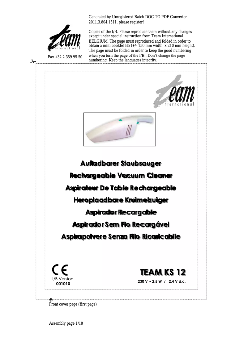 Página 1 del manual Manual de usuario Team KS 12