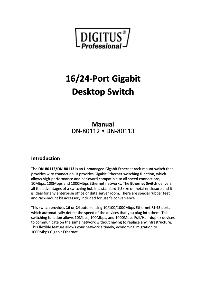 Page 1 de la notice Manuel utilisateur Digitus DN-80113