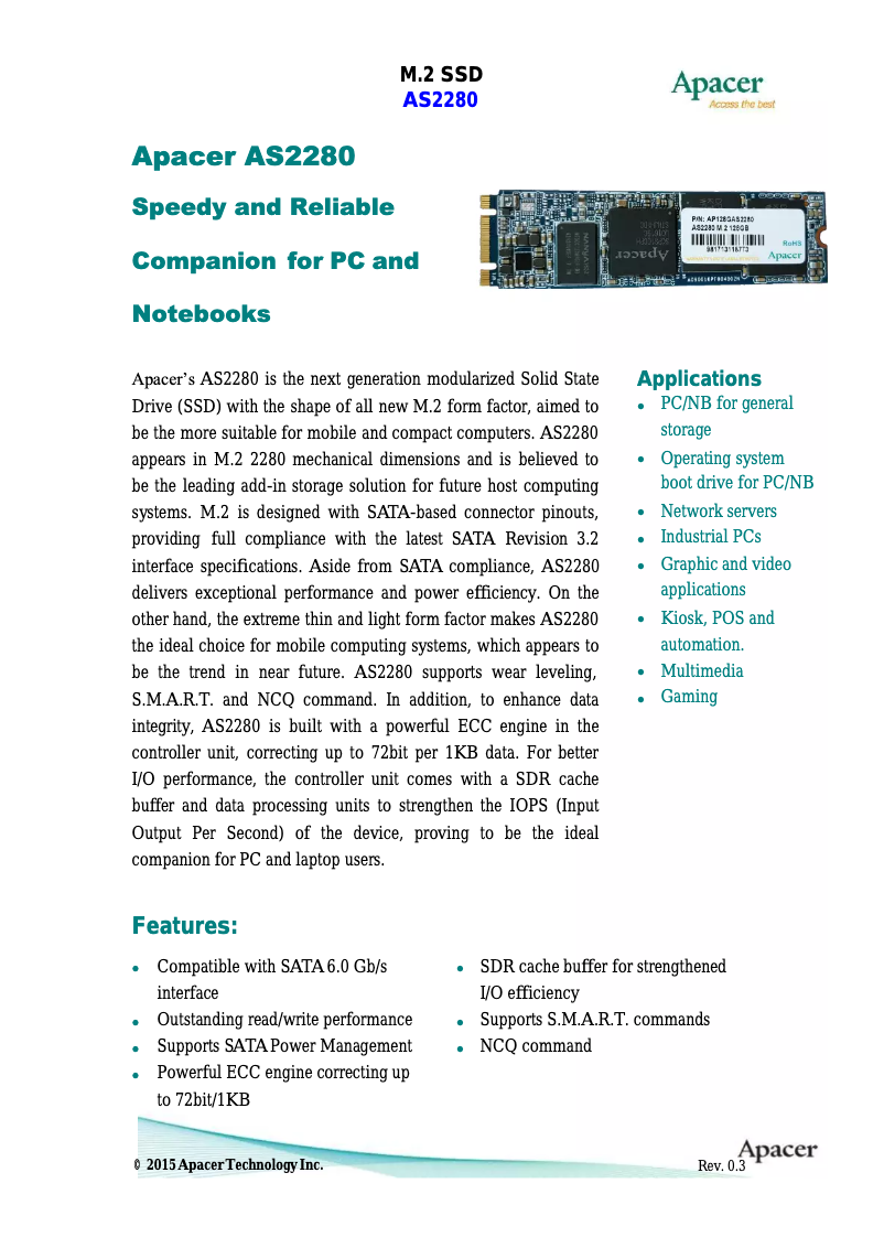 Page n°1 - Manuel utilisateur Apacer AS2280