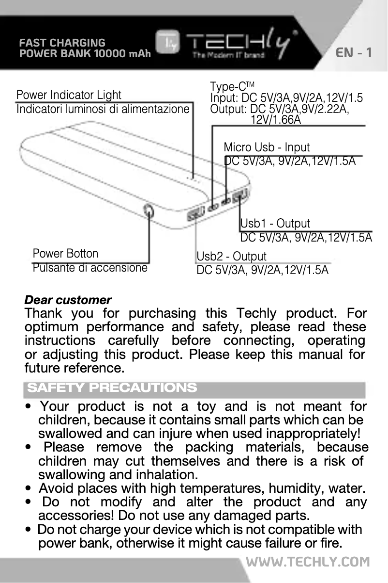 Page n°1 - Manuel utilisateur Techly I-CHARGE-1000020W