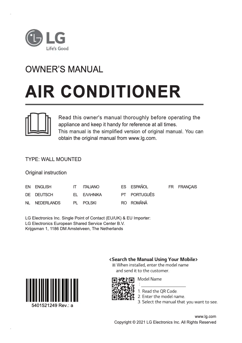 Page 1 de la notice Manuel utilisateur LG AC18BK