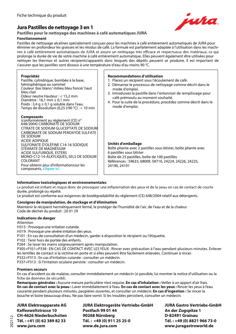 Page 1 de la notice Fiche technique Jura Cool Control