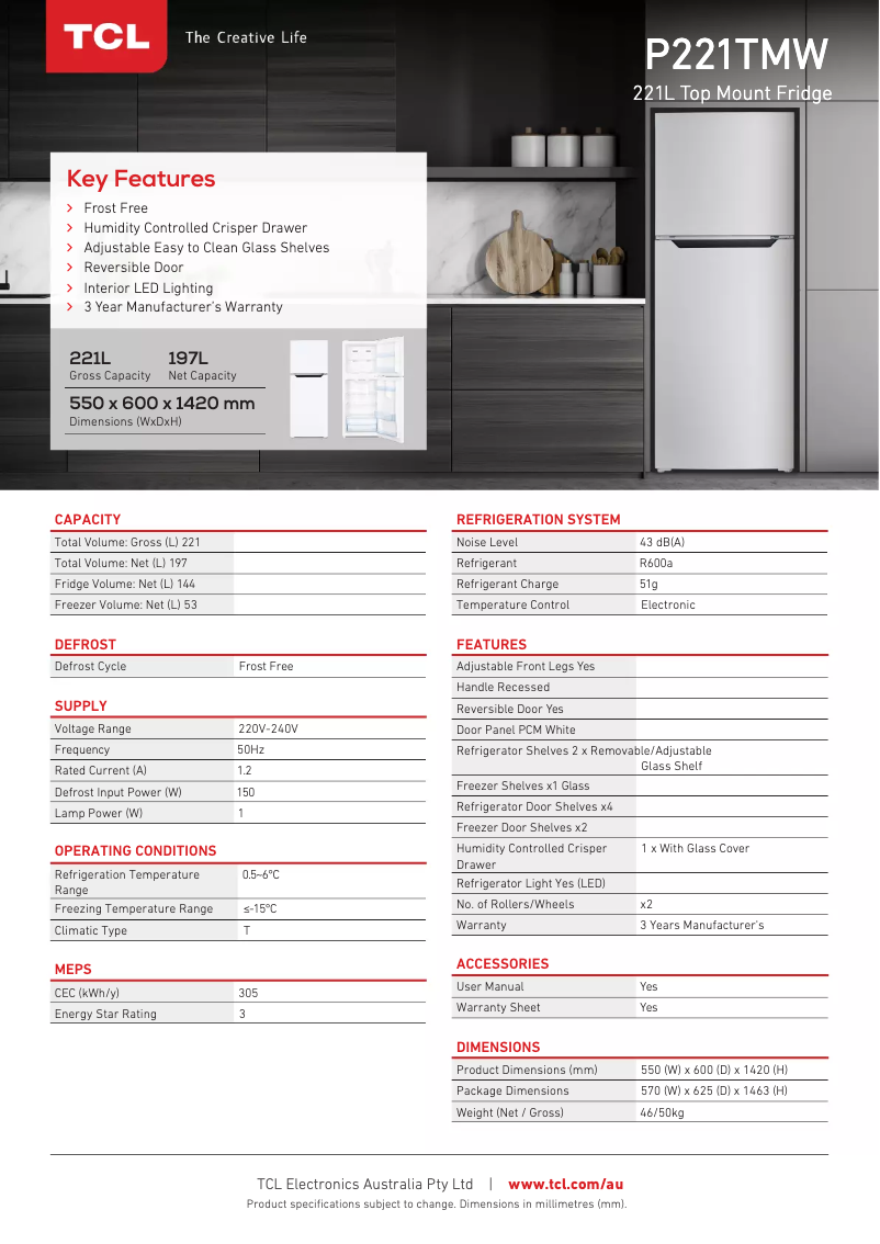 Image de la première page du manuel de l'appareil P221TMW