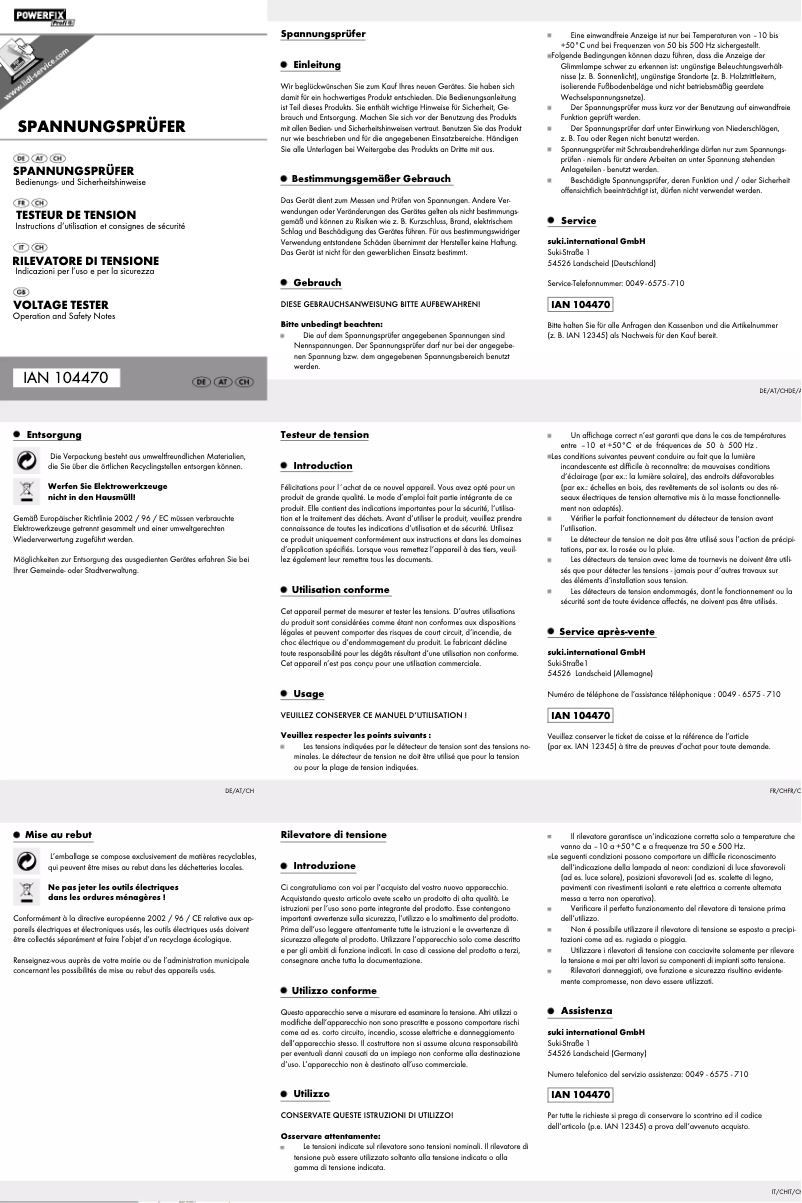 Page 1 de la notice Manuel utilisateur Powerfix IAN 104470