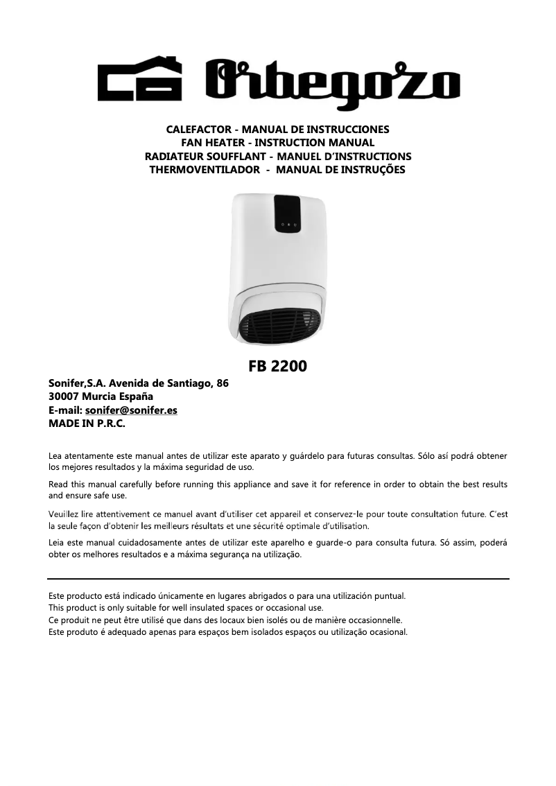 Page 1 de la notice Manuel utilisateur Orbegozo FB 2200