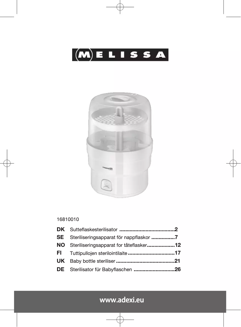 Page n°1 - Manuel utilisateur Melissa 16810011