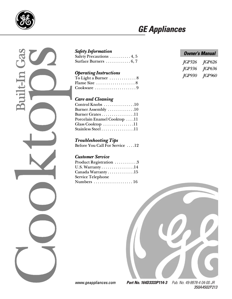 Page 1 of the manual Instruction Manual GE JGP336BEVBB