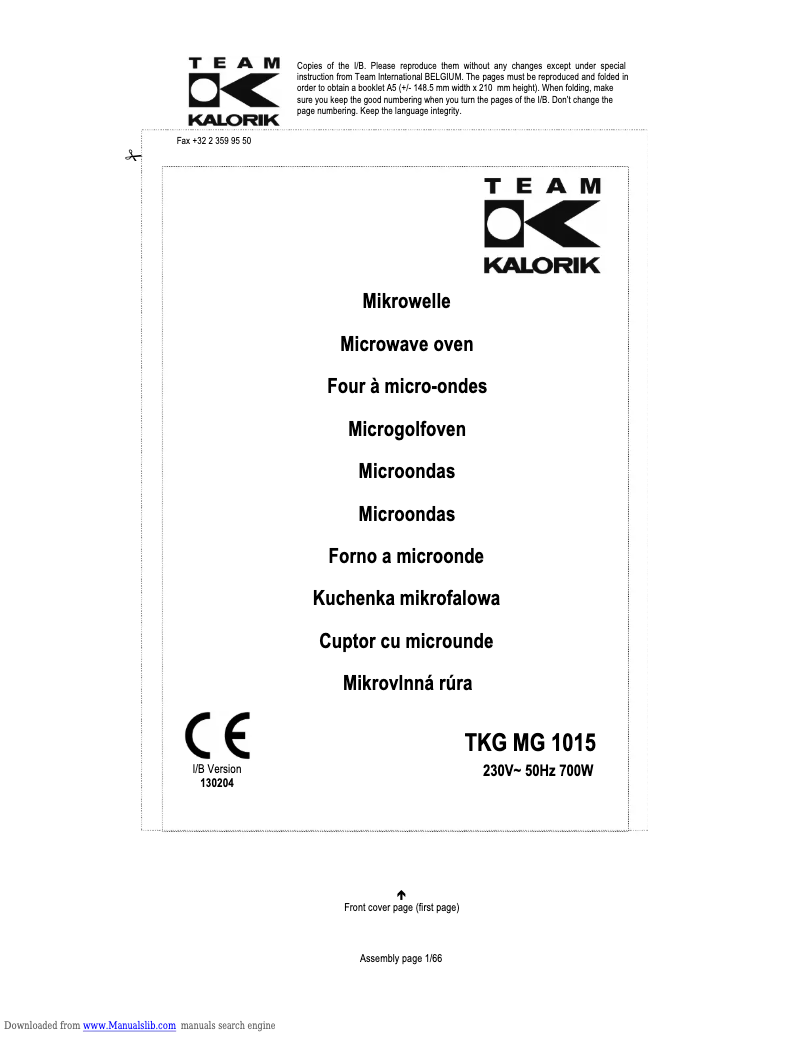 Page n°1 - Manuel utilisateur Kalorik TKG MG 1015