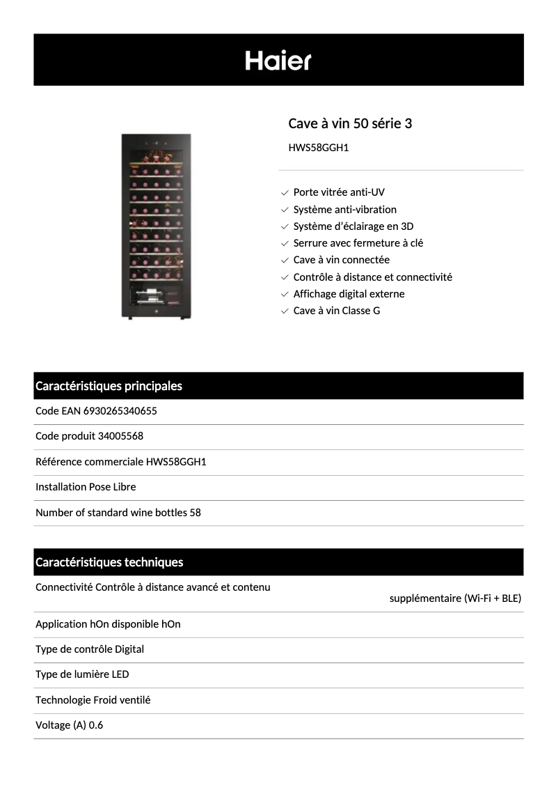 Image de la première page du manuel de l'appareil HWS58GGH1