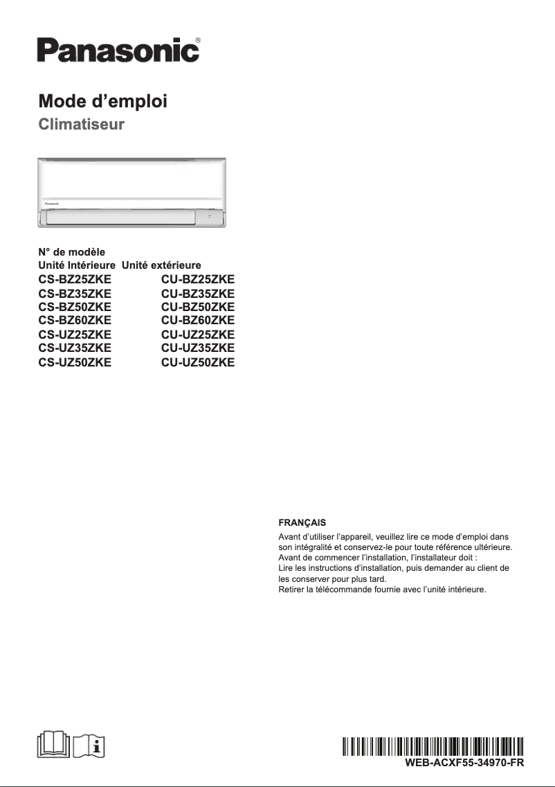 Image de la première page du manuel de l'appareil CU-UZ50ZKE