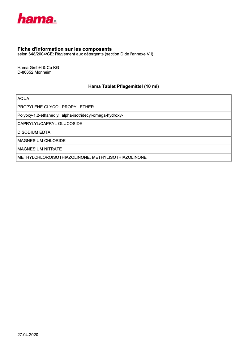 Page 1 de la notice Manuel utilisateur Hama 00119413